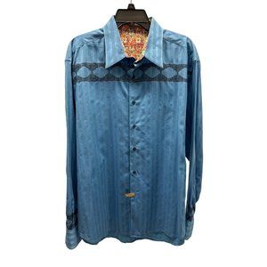 Robert Graham Blue Striped Button Front Shirt XL